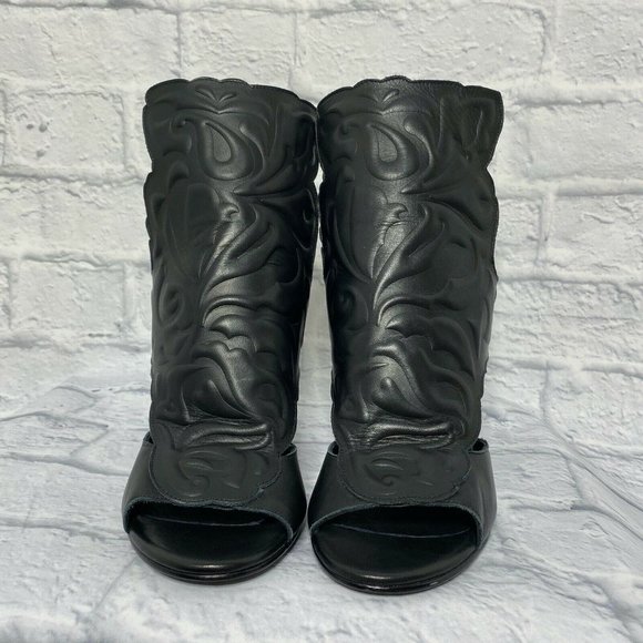 Miista Black Leather Rose Clear Black Block Heel - Picture 2 of 10